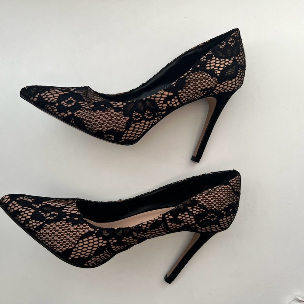 NEW BCBGeneration Black and Beige Lace Heels